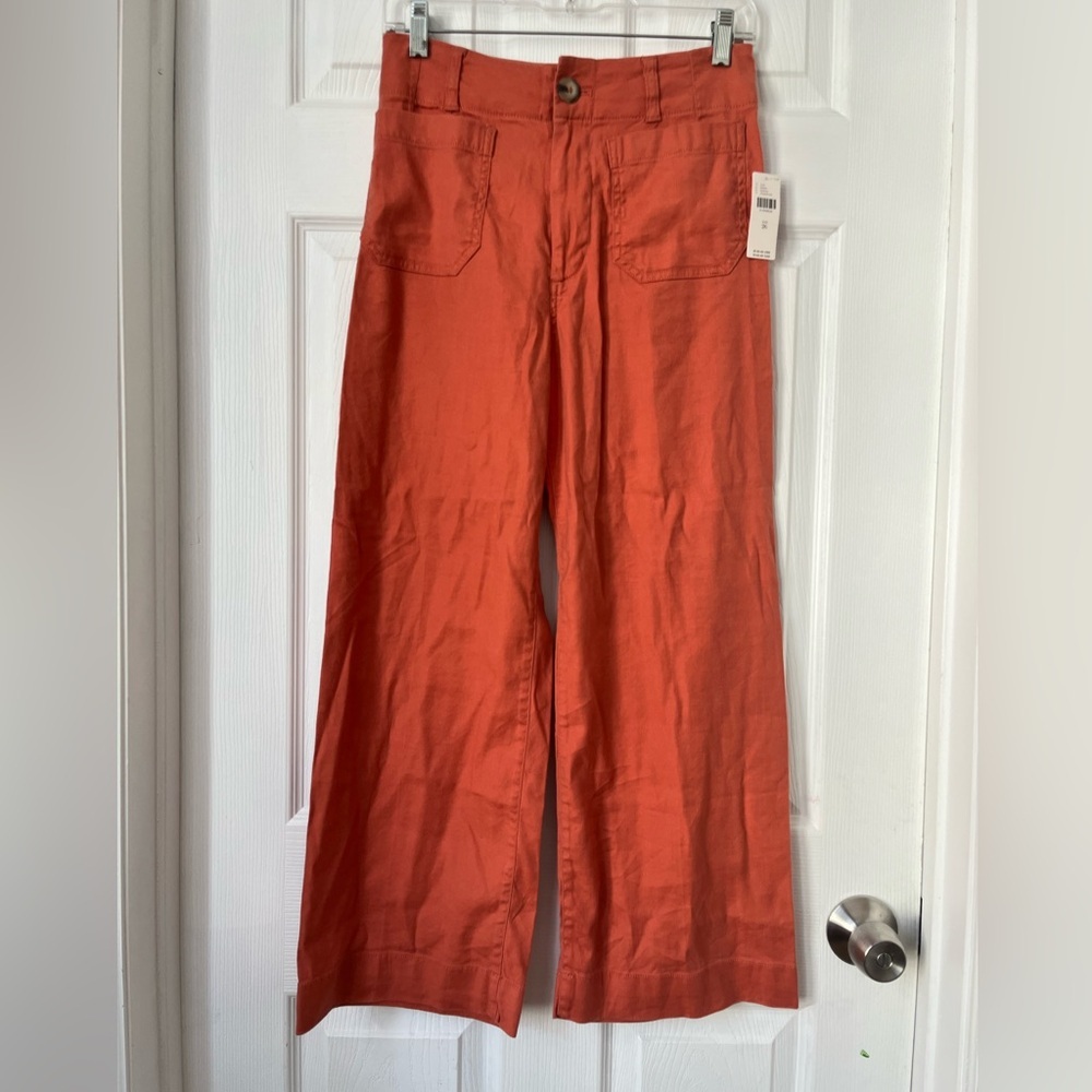 Anthropologie Maeve Colette Linen Blend Wide Leg Crop Pant Size 26 - Picture 2 of 8
